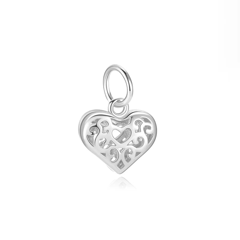 TrustDavis 925 Sterling Silver Fashion Cute Hollow Pattern Heart Pendant DIY Necklace Bracelet Accessories Fine Jewelry DZ1848