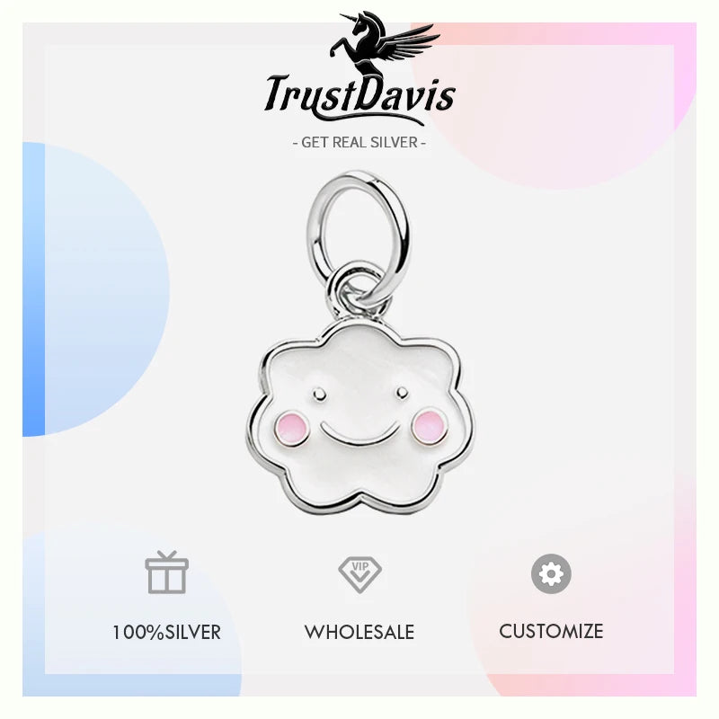 TrustDavis Real 925 Sterling Silver Pendant Handmade DIY Necklace  Cloud Smiley Face Accessories Fine S925 Jewelry Gift DZ1807