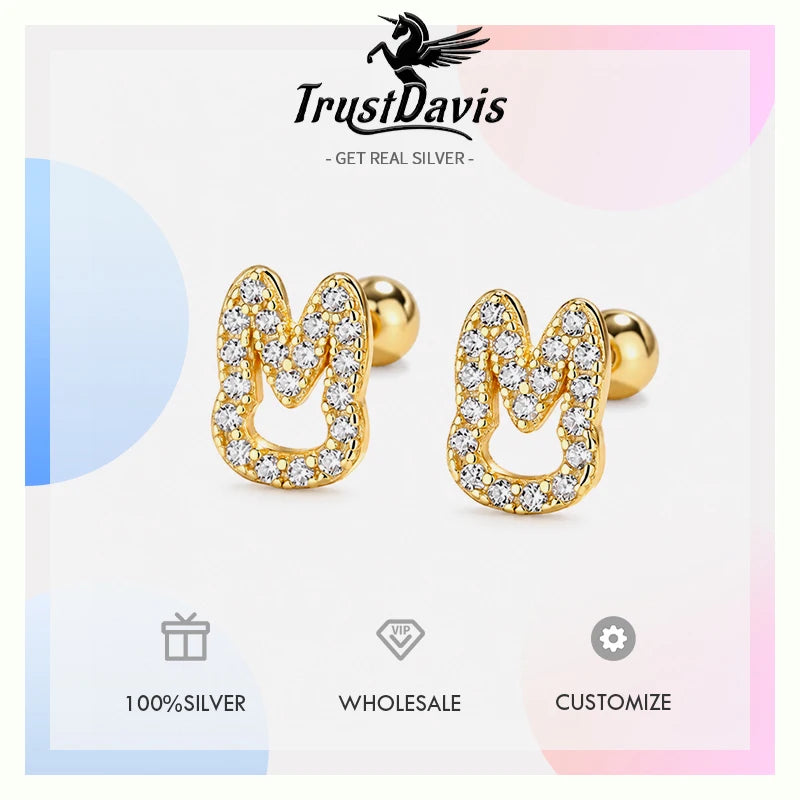 Rabbit Stud Earrings Cute Hollow Rabbit CZ Screw Earrings DS4998