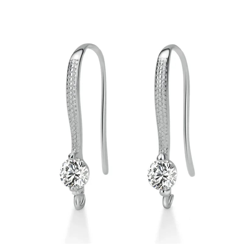 TrustDavis Real 925 Sterling Silver Fashion Dazzling CZ Opening Handmade Ear Hook Earring DIY Accessories Fine Jewelry HY365