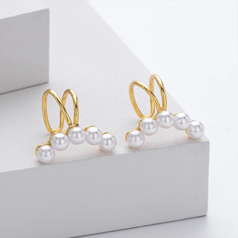 TrustDavis Real 925 Sterling Silver Women's Fashion Simple Pearl Clip Earrings for Women Girls Birthday Gift Fine Jewelry DS4665