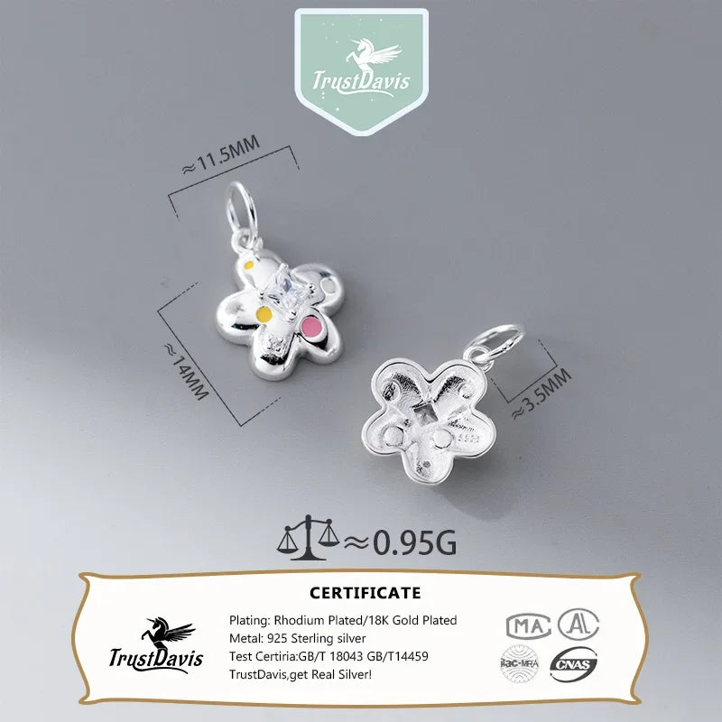 TrustDavis Real 925 Sterling Silver Cute sweet Flower Charm Pendant Handmade DIY Accessories Wholesale DZ1677