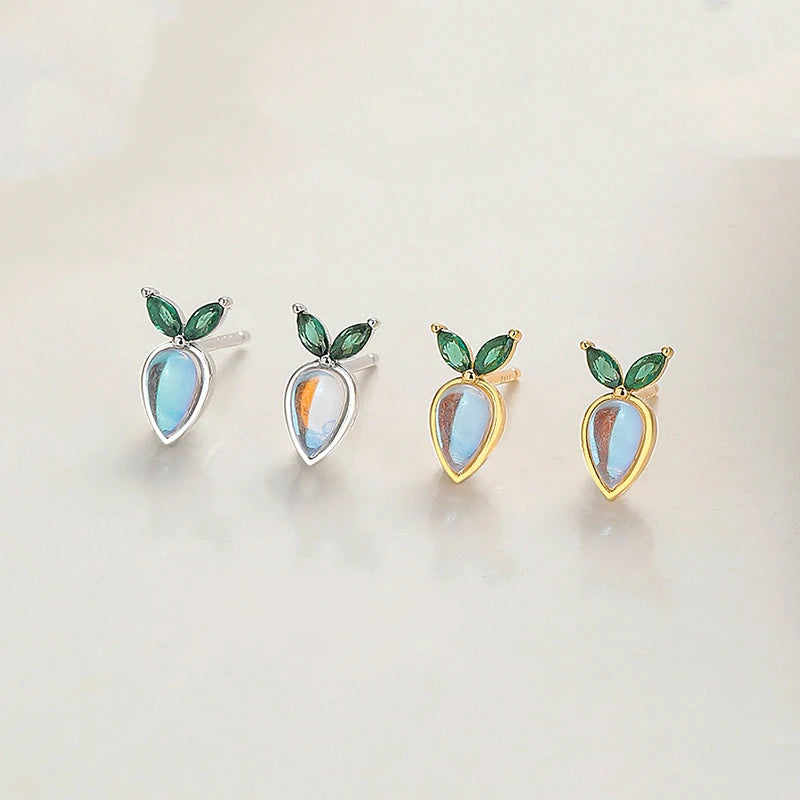 TrustDavis Real 925 Sterling Silver Fashion Moonstone Radish Firefly Stud Earrings for Daughter Girls Fine Jewelry Gift  DZ1707