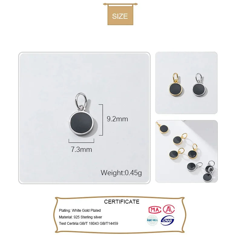 Black Glaze Round Charm Pendant DIY Accessories Jewelry HY105