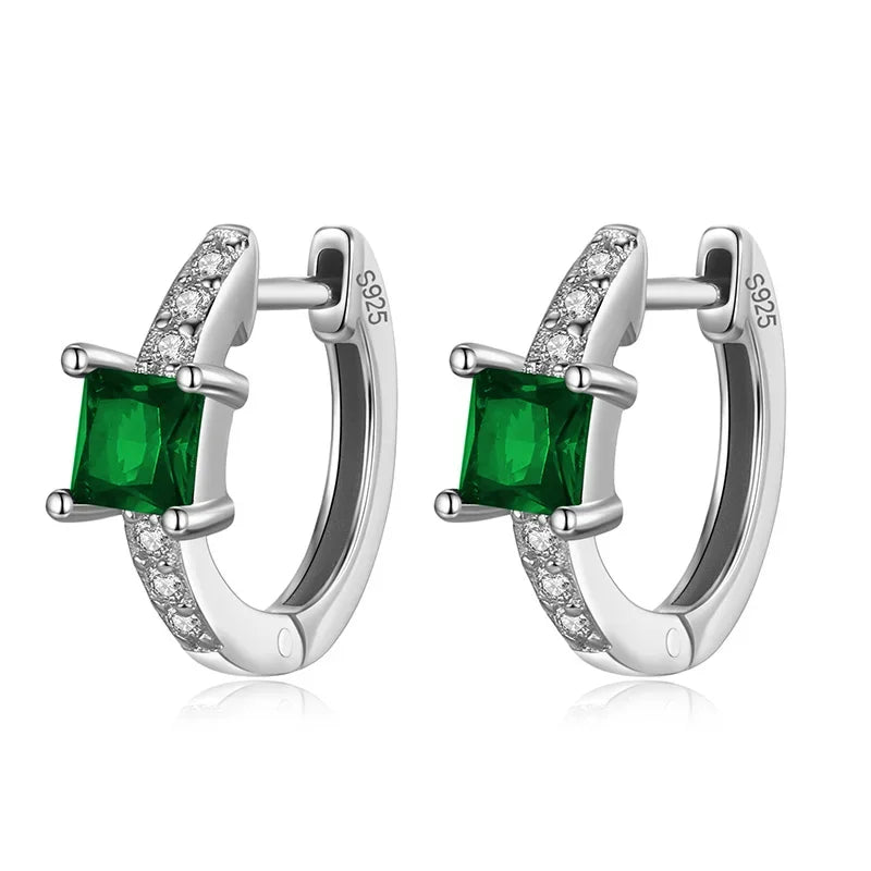 TrustDavis Real 925 Sterling Silver Bohemian Fashion Square Colour CZ Charm Hoop Earring For Women Wedding Fine Jewelry DA2721