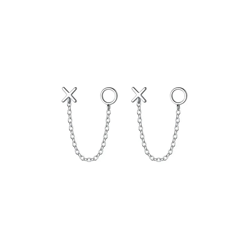 TrustDavis Real 925 Sterling Silver Fashion Sweet XO Chain Charm Stud Earrings For Women Wedding Party Fine S925 Jewelry DA2304