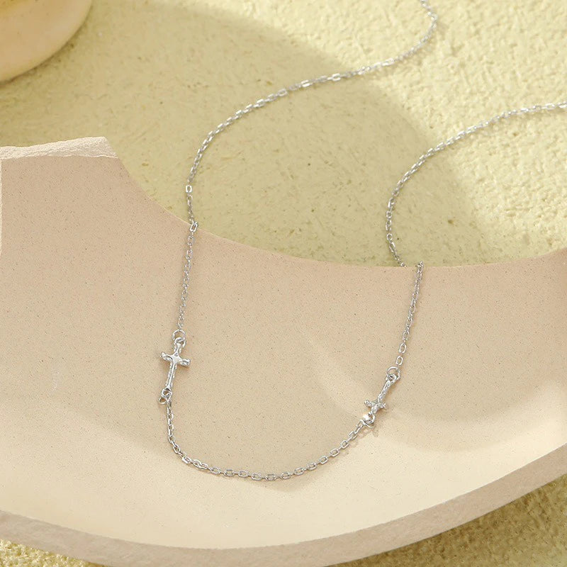 TrustDavis Real 925 Sterling Silver Fashion Cross-shaped collarbone layered necklace for Women Girls Gift Fine Jewelry DS4689