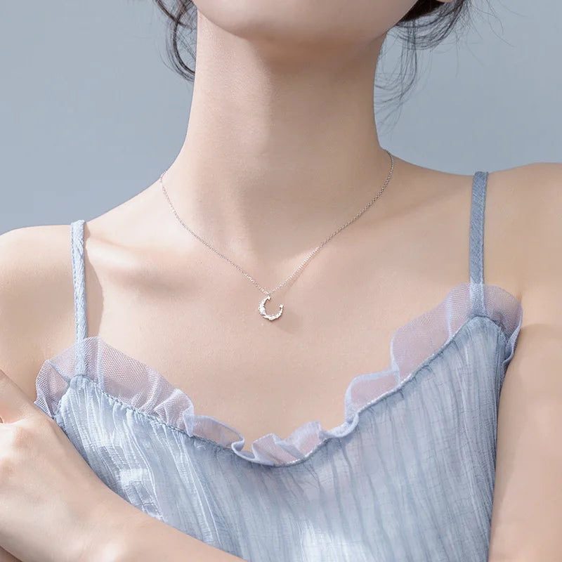 TrustDavis Real 925 Sterling Silver Fashion Twinkling Moon Ring Necklace For Women Wedding Anniversary Gift 925 Jewelry DS1348