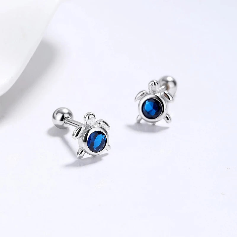 Turtle Earrings Cute Sea Turtle Blue Cubic Zircon Screw Earrings DS4993