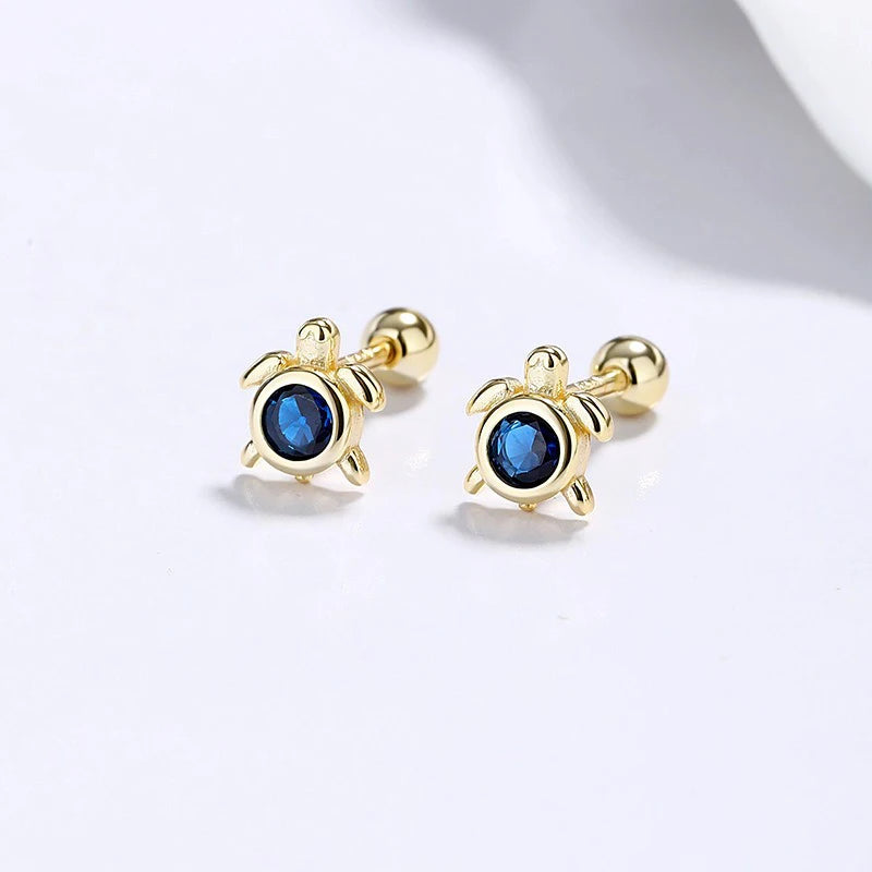 Turtle Earrings Cute Sea Turtle Blue Cubic Zircon Screw Earrings DS4993