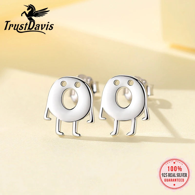 TrustDavis 925 Sterling Silver Women's Fashion Sweet Cute Monster Donut Stud Earrings for Women Girls Jewelry Gift DS4295