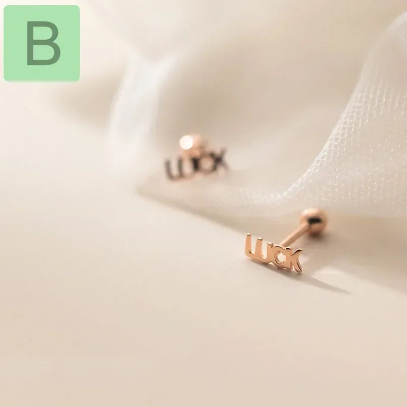 TrustDavis Real 925 Sterling Silver Fashion Sweet Square Luck Screw Stud Earrings For Women Children Fine Jewelry Gift DB1324