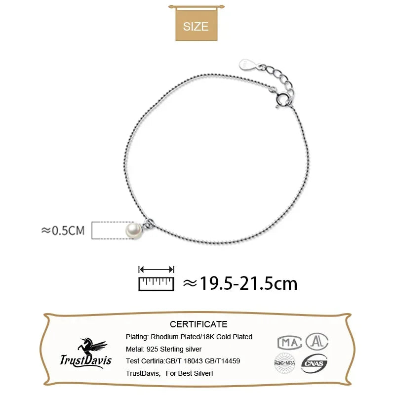 TrustDavis Minimalist 925 Sterling Silver Fashion Synthesis Pearl Beads Chain Anklets For Women Wedding Fine S925 Jewelry DA1825