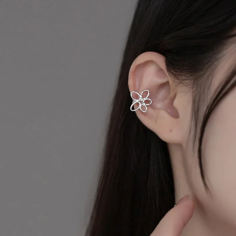TrustDavis Real 925 Sterling Silver Sweet Flower Ear Cuff Clip On Earrngs for Women Daugther Girl Party Jewelry DS3644