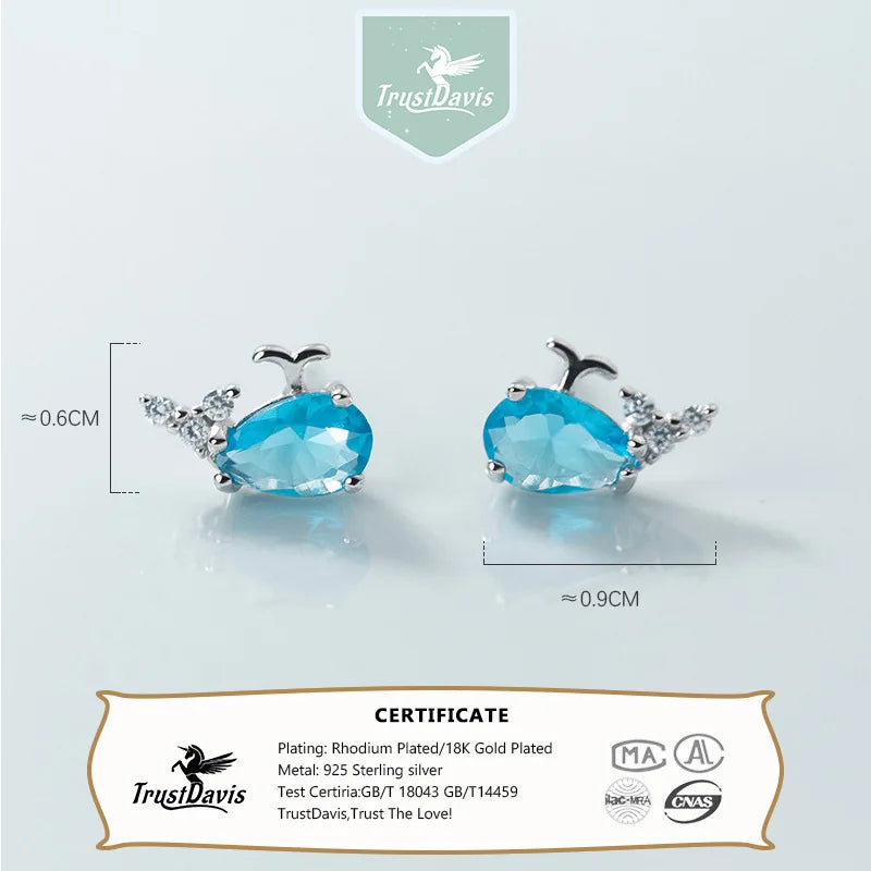 Trustdavis Real Minimalist 925 Sterling Silver Cute Animal Stud Earrings Whale Shrimp Crab Seahorse Teen Gift Jewelry   DS3799