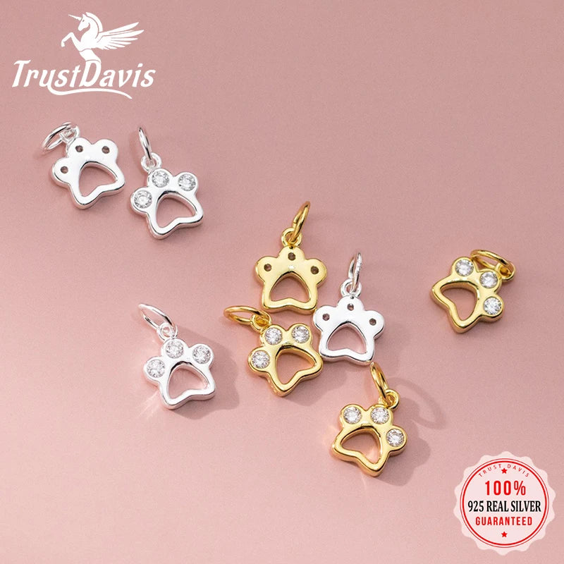 TrustDavis Real 925 Sterling Silver Fashion Cute Cat Claw Charm Pendant Handmade DIY Accessories Fine Jewelry Wholesale DZ1706