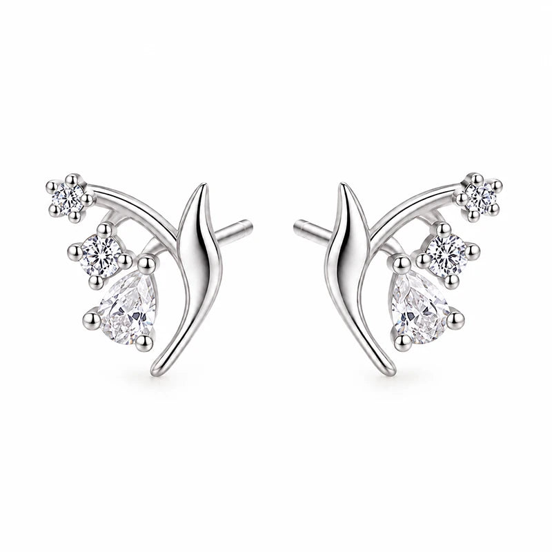 Lily of The Valley Stud Earrings Dainty CZ Floral Earrings DS4996