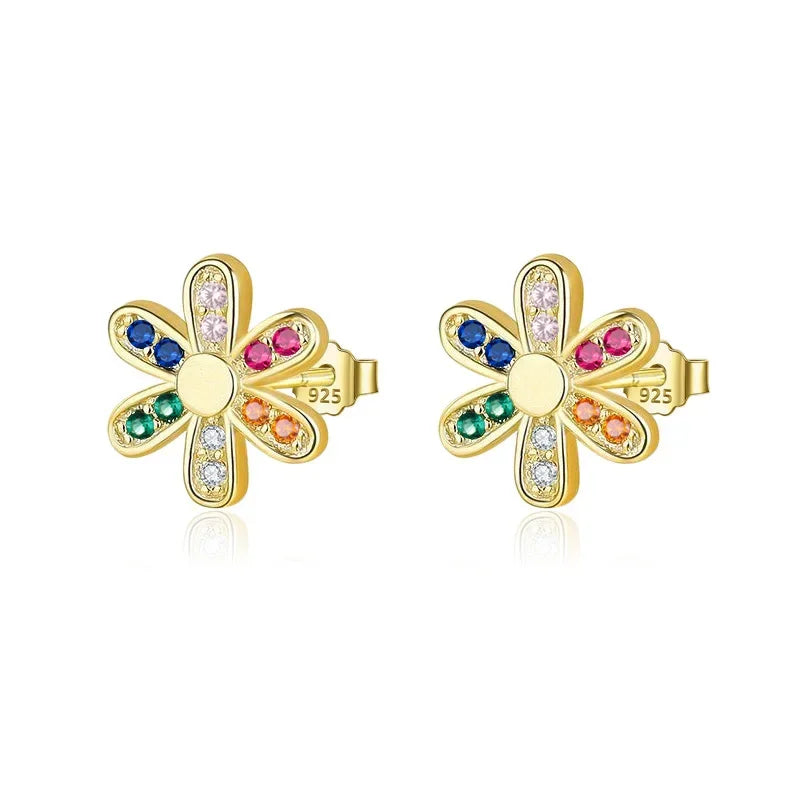 TrustDavis Authentic 925 Sterling Silver Colored Zircon Stud Earrings for Women Girls Kids Mother Birthday Gift Jewelry DS4392