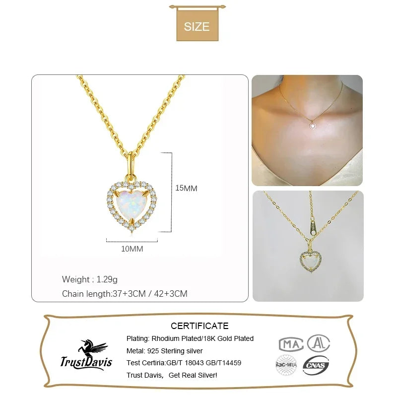Heart with Opal Pendant Clavicle Chain Necklace L158