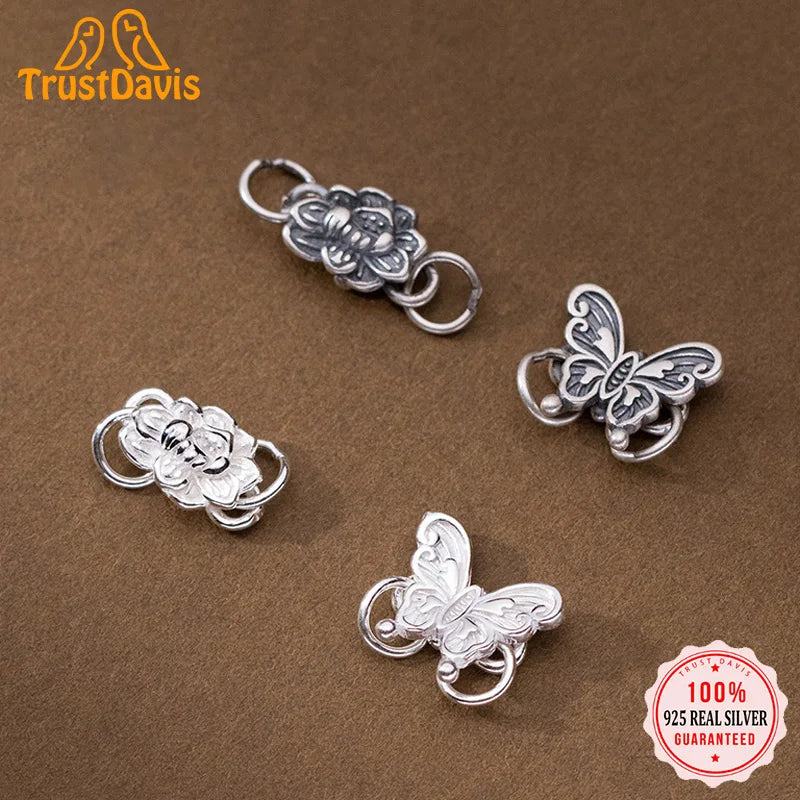 TrustDavis  Real 925 Sterling Silver Fashion Sweet Butterfly Charm Pendant Handmade DIY Accessories Jewelry Wholesale DZ1637