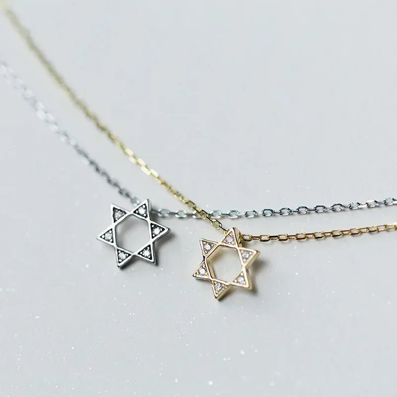 Trustdavis 925 Sterling Silver Necklace Jewelry CZ Stone Hexagon Pendant Gift Necklace For Women Silver 925 Jewelry DS1332