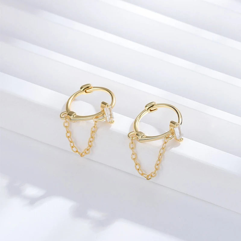 Square Zircon Tassel Hoop Earring DS4852
