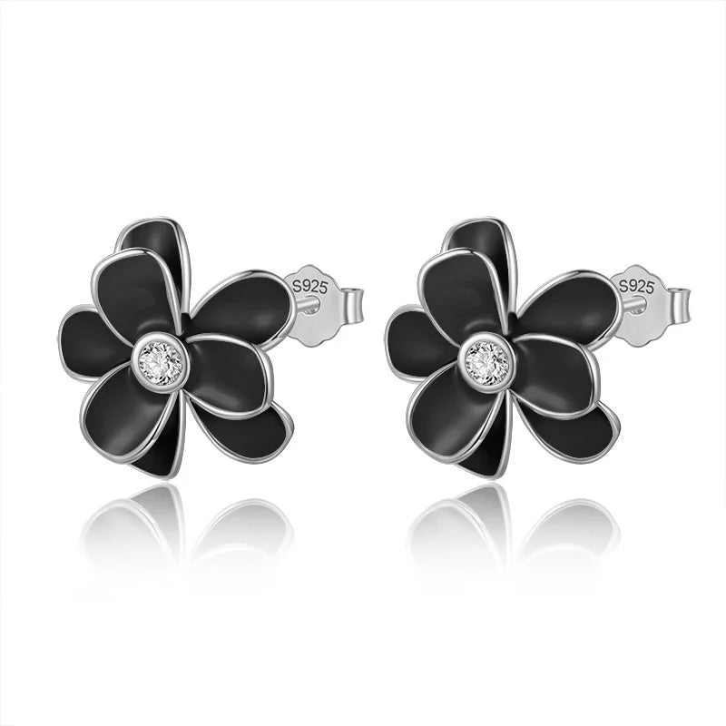Trustdavis Real 925 Sterling Silver Earrings Sweet Colour Flower CZ Stud Earrings For Women Wedding Party Fine Jewelry DF221