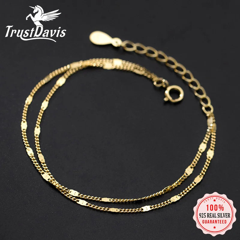 Trustdavis Genuine 925 Sterling Silver Fashion Sweet Double Chain Layer Bracelet For Women Wedding Fine S925 Jewelry Gift DA199