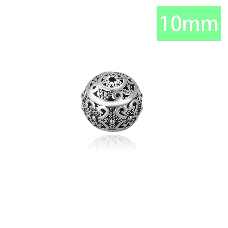TrustDavis Real 925 Sterling Silver Retro Round Pattern Charm Interval Bead DIY Fit Necklace Bracelet Accessories Jewelry DZ693