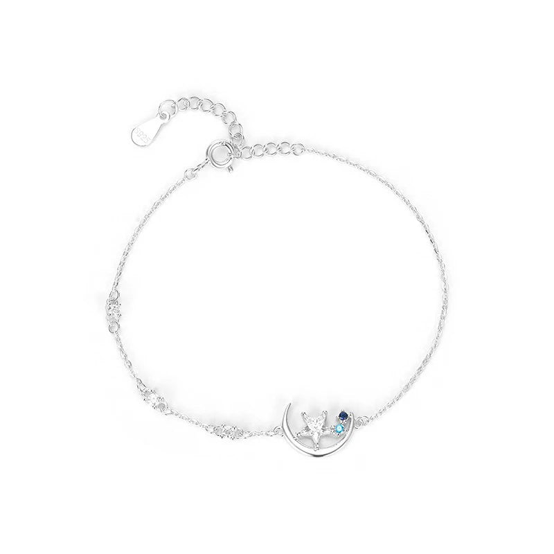 TrustDavis 925 Sterling Silver Women's Fashion Star and Moon Colored Zircon Pendant Necklace for Women Girls Jewelry Gift DS4436