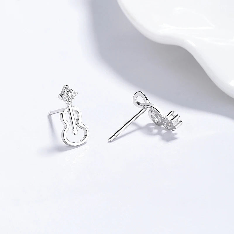 Silver Musical Note Guitar Stud Earrings DS4786