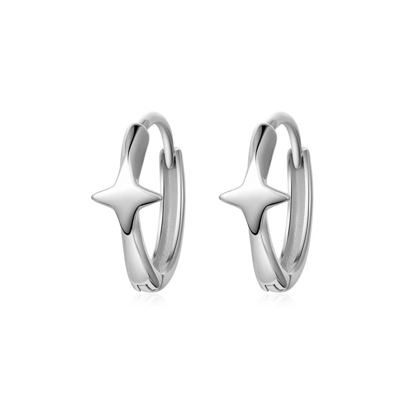 TrustDavis Real 925 Sterling Silver Fashion Simplicity Four Star Hoop Earring for Women Wedding Birthday Fine Jewelry DS4112