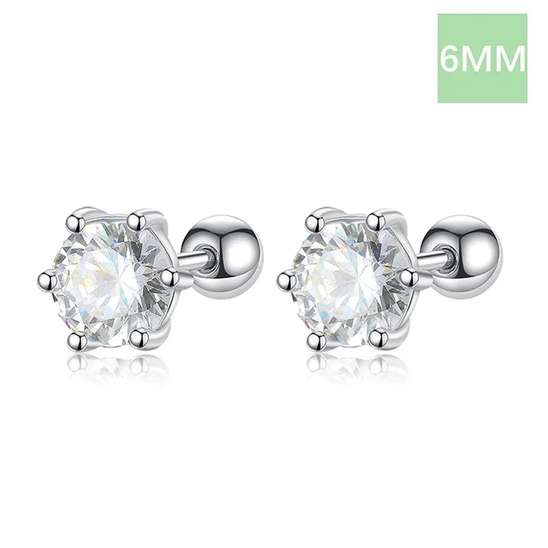Six Claw 3/4/5/6/8mm CZ Screw Stud Earrings DA2268