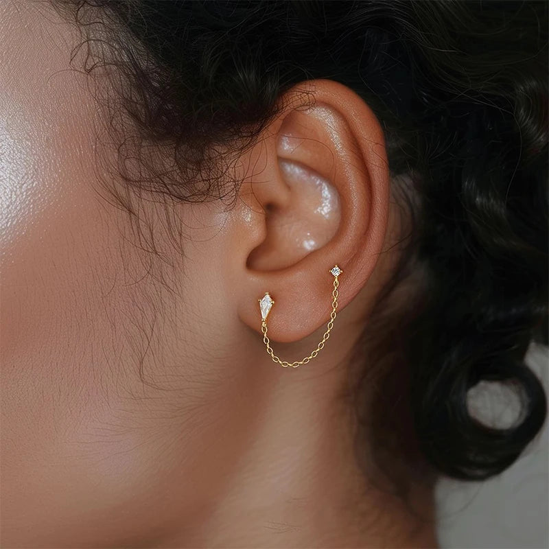 TrustDavis 925 Sterling Silver Women's Fashion Simple Single Tassel Long Chain Earrings for Women Girls Jewelry Gift DS4448