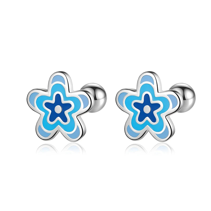 TrustDavis Girls Real 925 Sterling Silver Sweet Drip Glue Flower Stud Earring Gift for Women Girl Fine Jewelry Gift DB1429