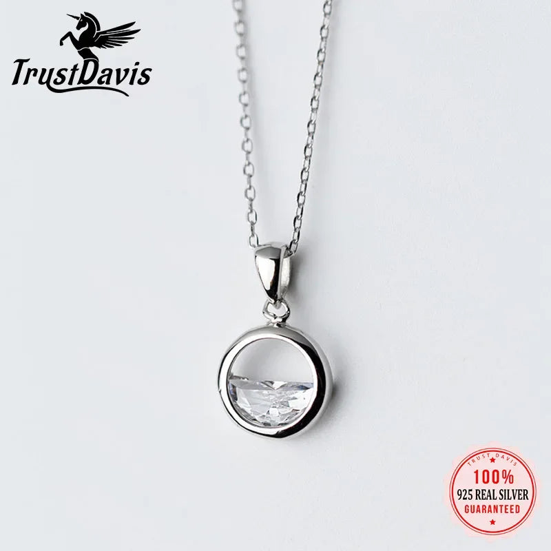 Trustdavis 925 Sterling Silver Hollow Round Crystal Pendant Short Clavicle Chain Necklace For Women Sivler 925 Jewelry DS841