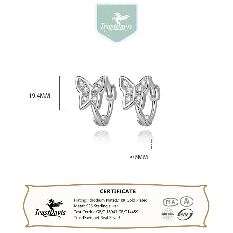 Trusta Genuine 925 Sterling Silver Cute Dazzling Butterfly Ear Cuff Clip on Earring for Women Piercing Earing Jewelry DA4064