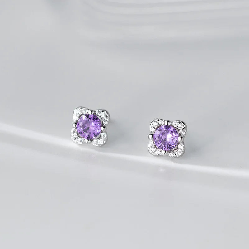 Purple Zircon Flower Silver Earrings DS4874