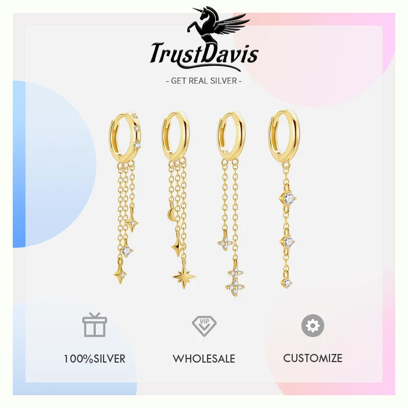 Star and Moon Diamond-Studded Tassel Earrings DS4833