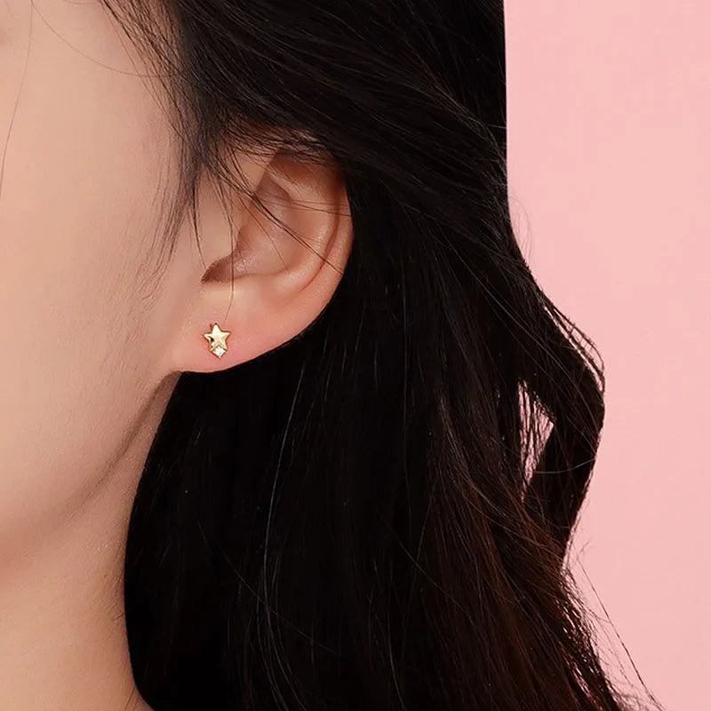 Real 925 Sterling Silver Asymmetrical Star Stud Earrings DS4957