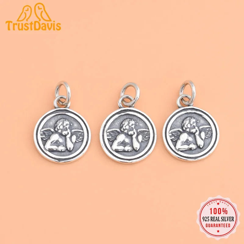 Round Angel Pendant DIY Necklace Bracelet Accessories Fine 925 Jewelry HY654