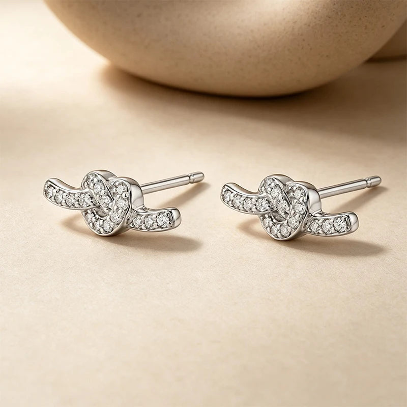 Knot Earring Minimalist Cube CZ Love Knot Stud Earrings DS5000