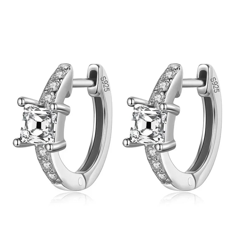 TrustDavis Real 925 Sterling Silver Bohemian Fashion Square Colour CZ Charm Hoop Earring For Women Wedding Fine Jewelry DA2721