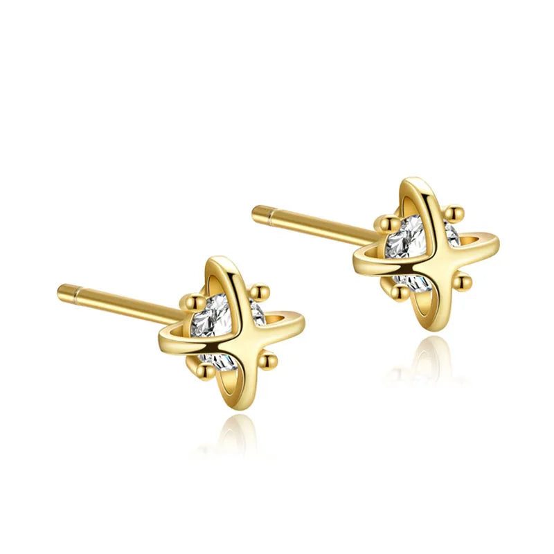 Real 925 Sterling Silver Planet Zircon Stud Earrings DS4956