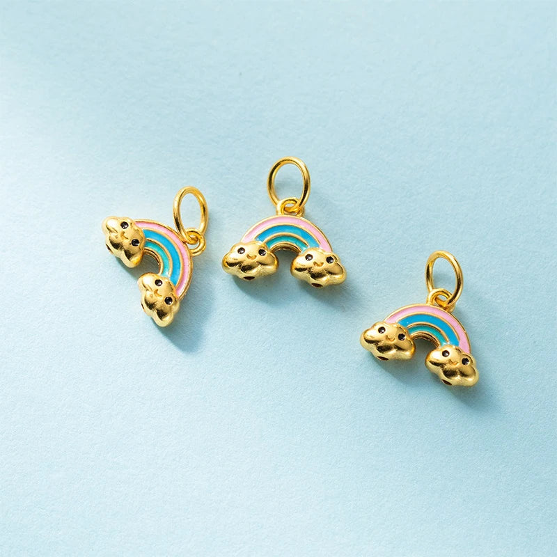 TrustDavis Real 925 Sterling Silver Personality Fashion Sweet Cute Rainbow Charm Pendant Handmade DIY Accessories Jewelry DZ1805