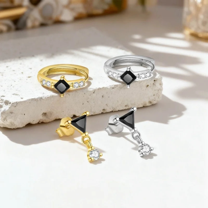 Fashion Black Triangular Single Stacked Earring  DS4743