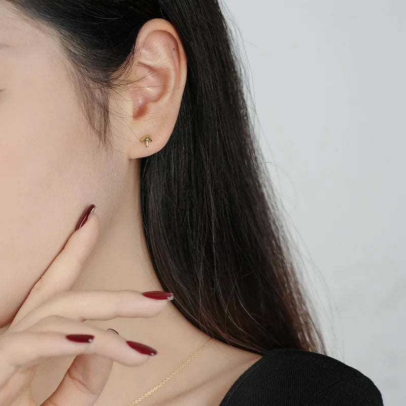 TrustDavis Real 925 Sterling Silver Minimalist Mushroom Stud Earring for Women Daughter Birthday Gift Fine Jewelry DS4615