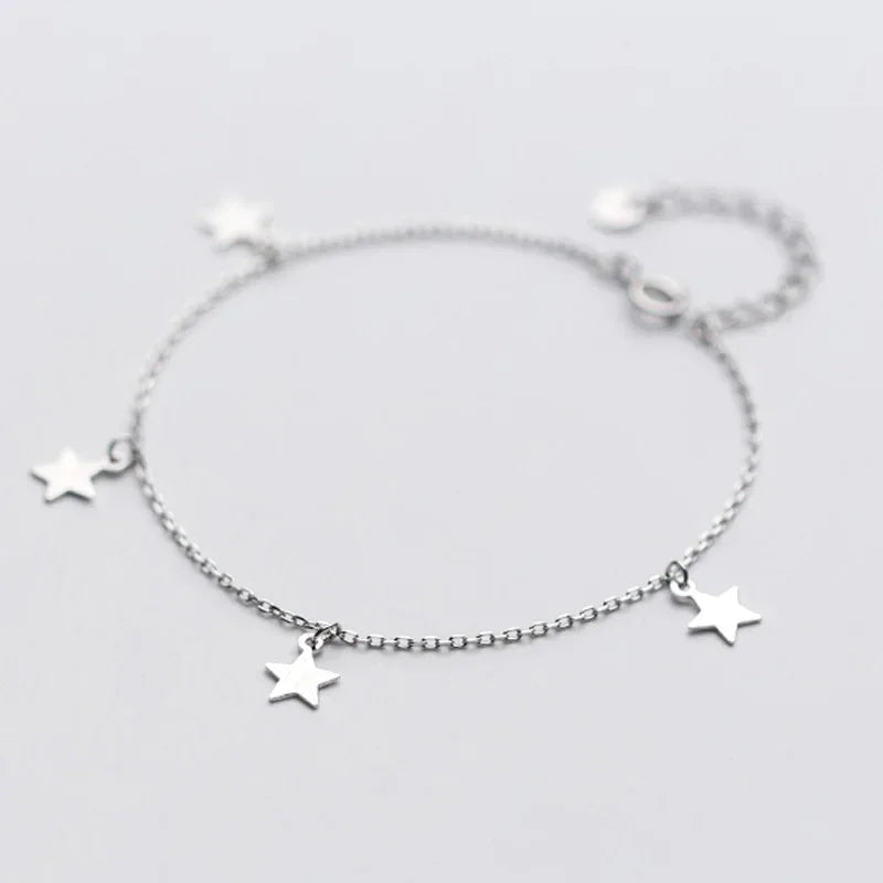TrustDavis 100% 925 Sterling Silver Fashion Women Jewelry 4 Star Bracelet 16cm For Gift Girls Lady Drop Shipping DS477