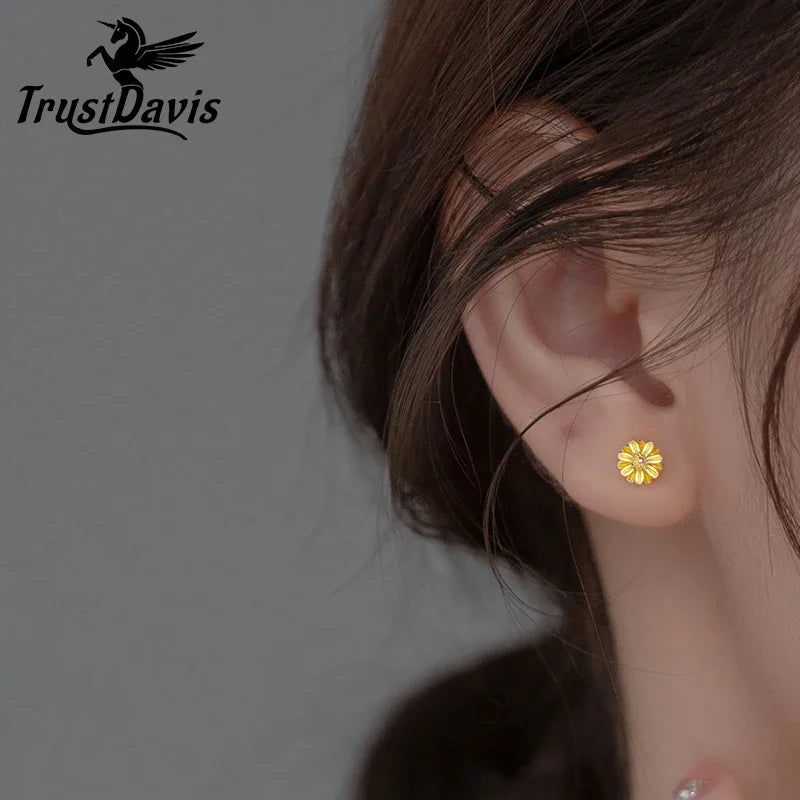 Real 925 Sterling Silver Charm Flower Stud Earrings DS4635
