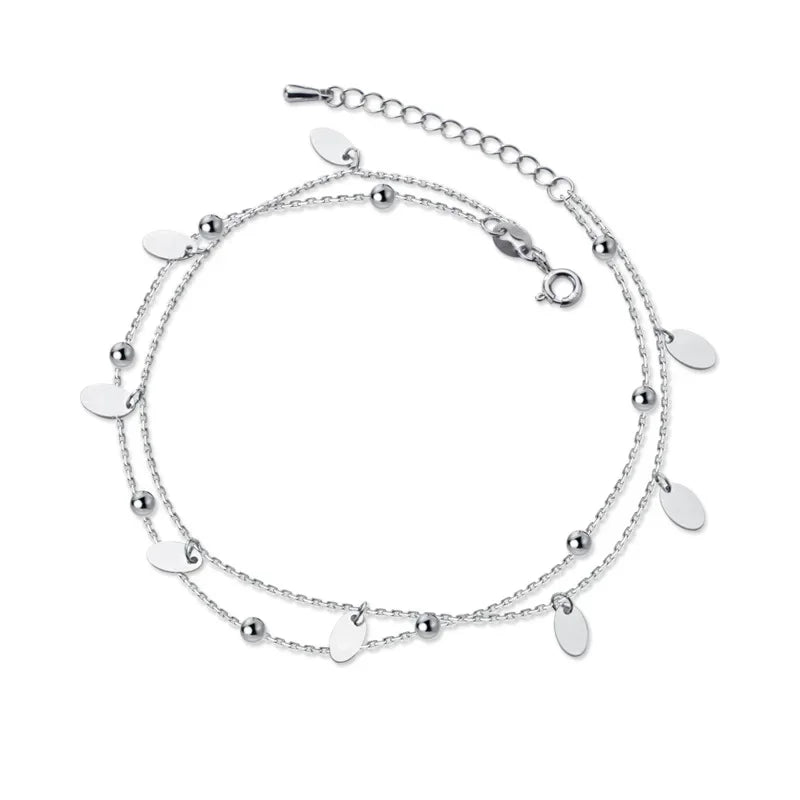 TrustDavis 925 Sterling Silver Fashion Sweet Double Layer Stick Anklets For Women Valentine's Day Birthday Gift Jewelry DS776